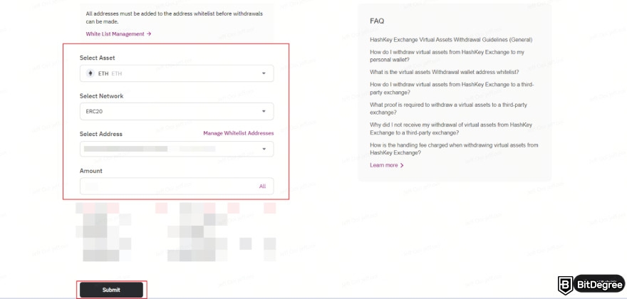 HashKey Exchange review: withdrawal configurations.