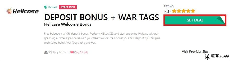 Helcase coupon code: the promotional coupon for Hellcase on BitDegree.