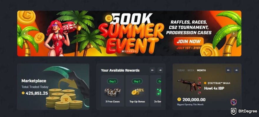 Hellcase promo code: CSGOROLL homepage.