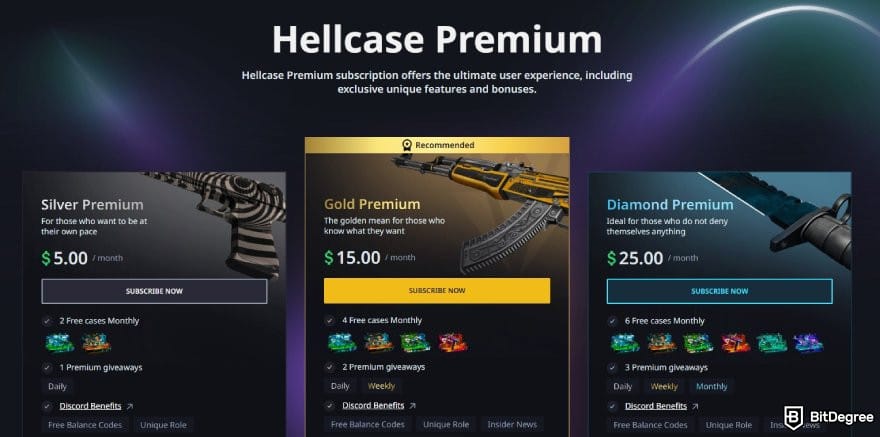 Hellcase promo code: Hellcase Premium membership tiers.