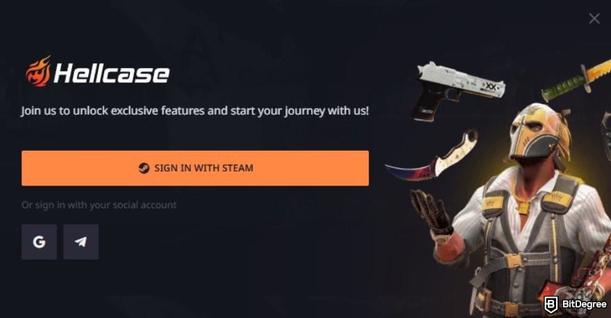 Hellcase promo code: the Steam sign in option on Hellcase.