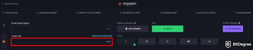 Hellcase promo code: the trade URL field on Hellcase.