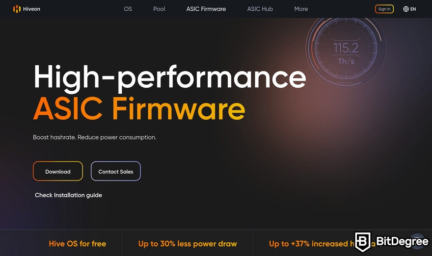 Hiveon Pool review: a preview of Hiveon ASIC Firmware homepage.