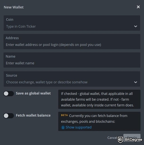 Hiveon Pool review: a popup window showing Hiveon new wallet configuration.