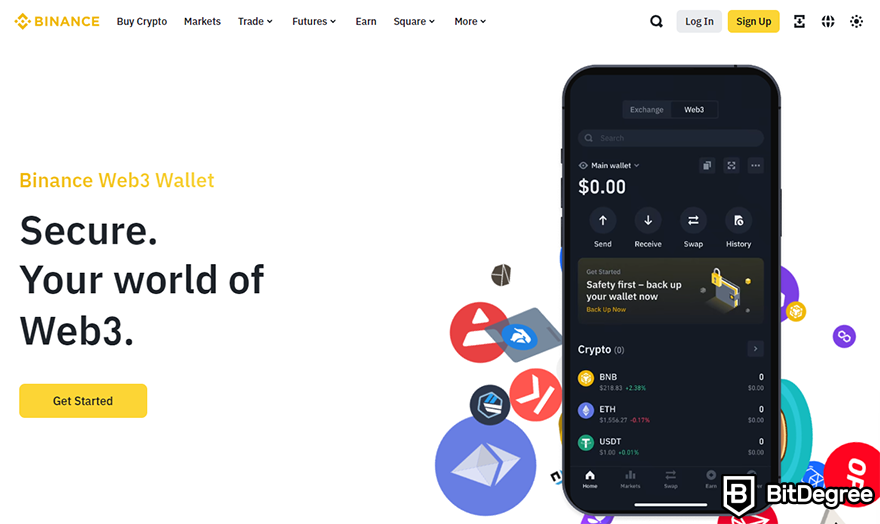 Hot wallet vs cold wallet: the landing page for Binance Web3 Wallet.