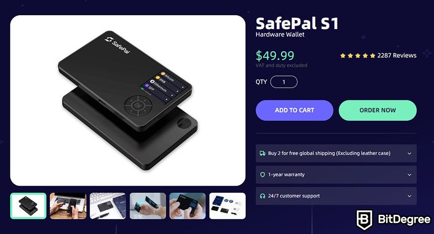 Hot wallet vs cold wallet: the product page for SafePal S1.