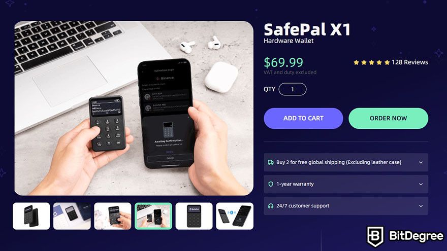 Hot wallet vs cold wallet: the product page for SafePal X1.