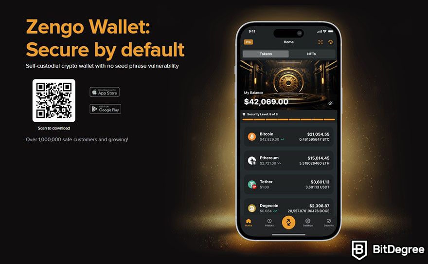 Hot wallet vs cold wallet: the landing page for Zengo Wallet.