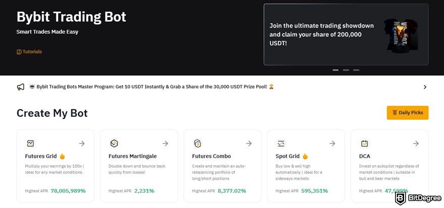 How do AI trading bots work: the variety of Bybit's trading bots.