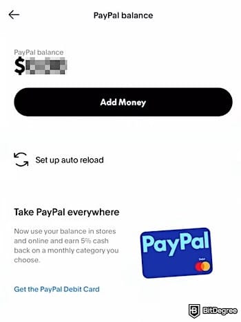 How to add money to PayPal: the [Add money] button inside the [PayPal balance] menu.