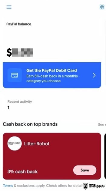 How to add money to PayPal: the home dashboard in the PayPal app.