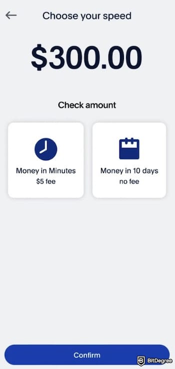 How to add money to PayPal: choosing speed options on PayPal.
