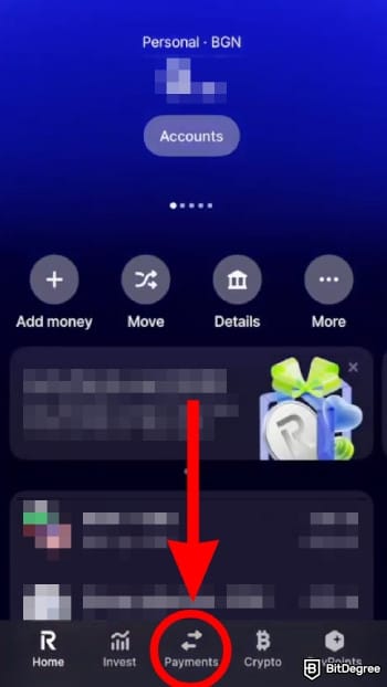 How to add money to Revolut: navigate to the [Payment] tab.