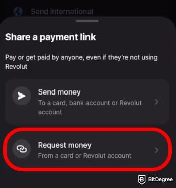 How to add money to Revolut: choose to request the money.