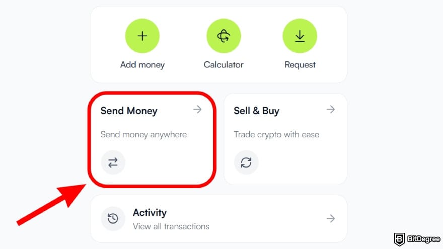 How to add money to Revolut: click on the [Send Money] option.