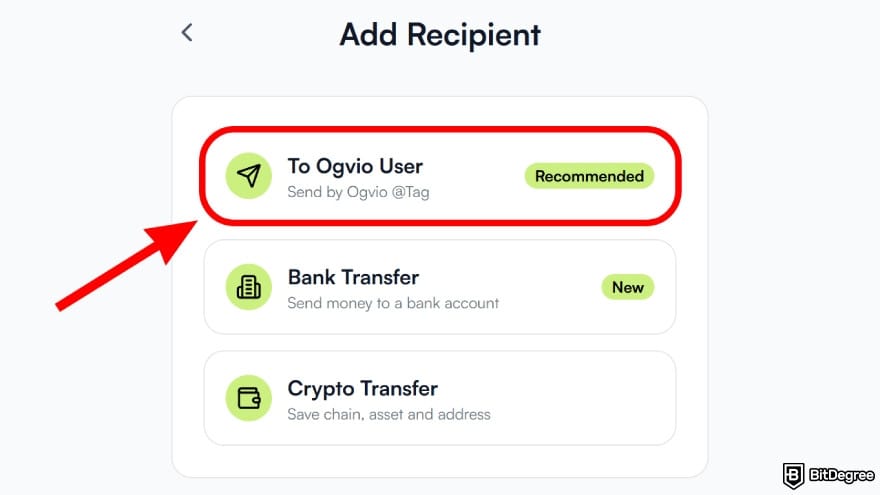 How to add money to Revolut: choose to send to a fellow Ogvio user.