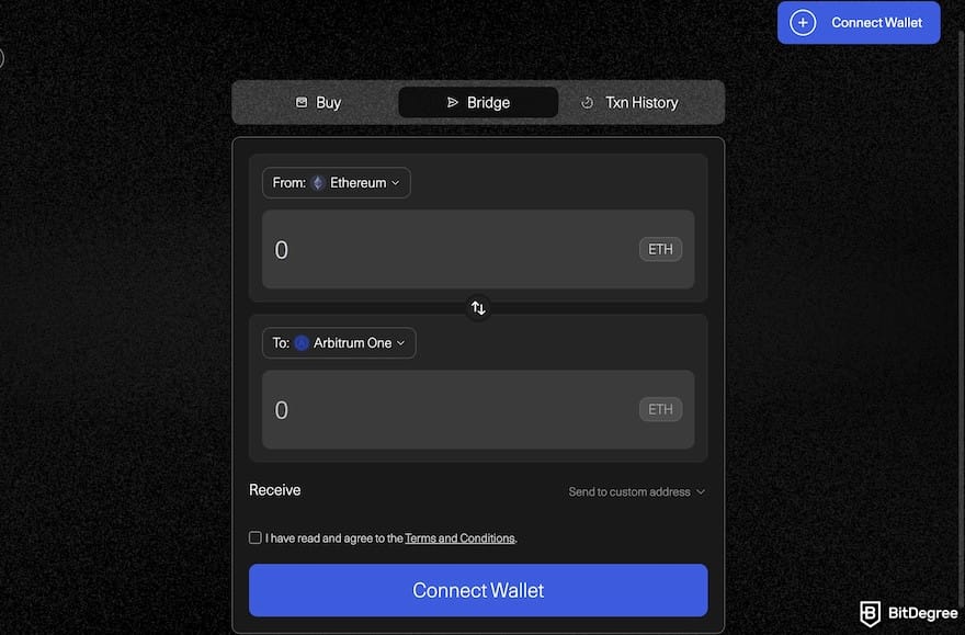 How to avoid ETH gas fees: the Arbitrum bridge portal.