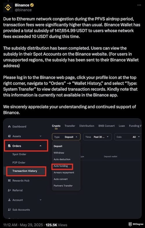 How to avoid ETH gas fees: Binance's subsidy for trades using the Ethereum network.