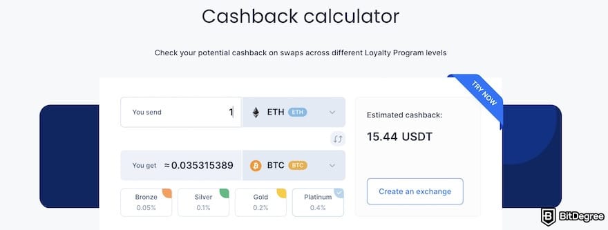How to avoid ETH gas fees: SimpleSwap's cashback calculator.