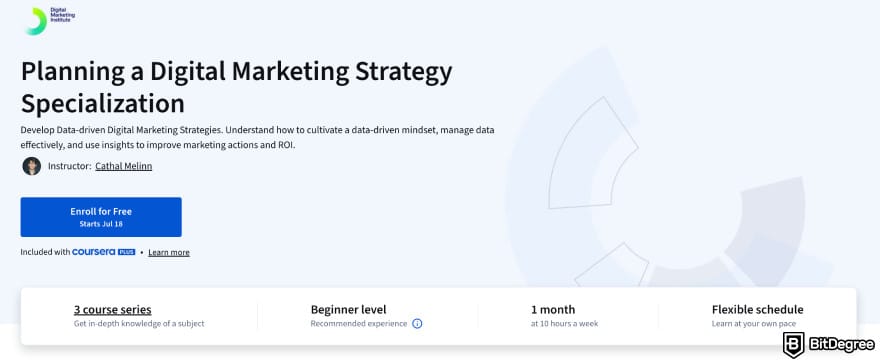 How to become a marketing manager: Planning a Digital Marketing Strategy Specialization on Coursera.