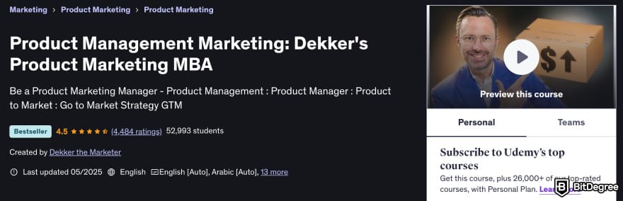 How to become a marketing manager: Product Management course on Udemy.