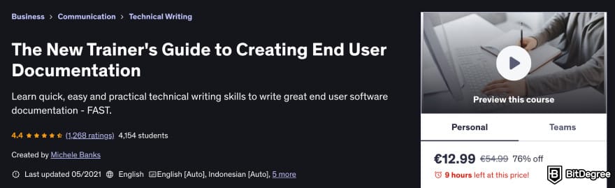 How to become a writer: The New Trainer's Guide to Creating End User Documentation course.