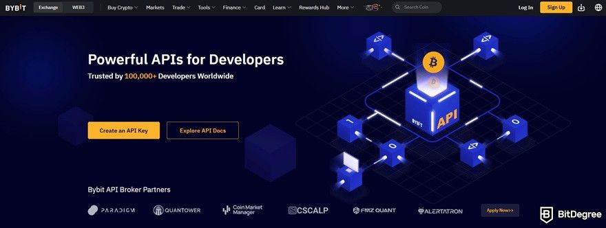 How to build ai crypto trading bot: the Bybit homepage.