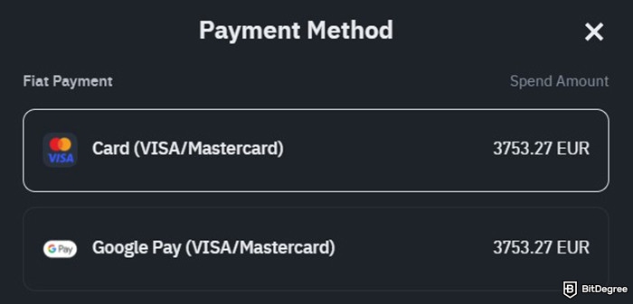 How to buy Aave: the available payment methods on Binance's Buy Crypto page.