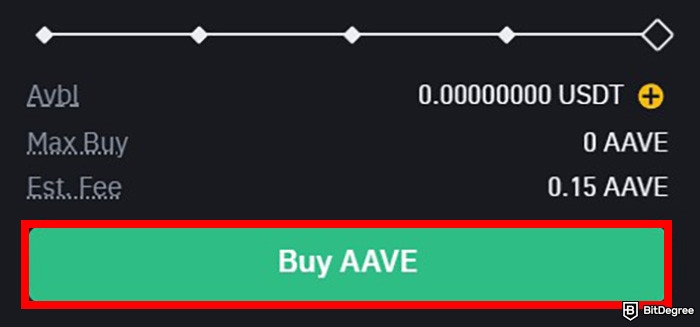 How to buy Aave: a part of Binance trading interface with the Buy AAVE button highlighted.