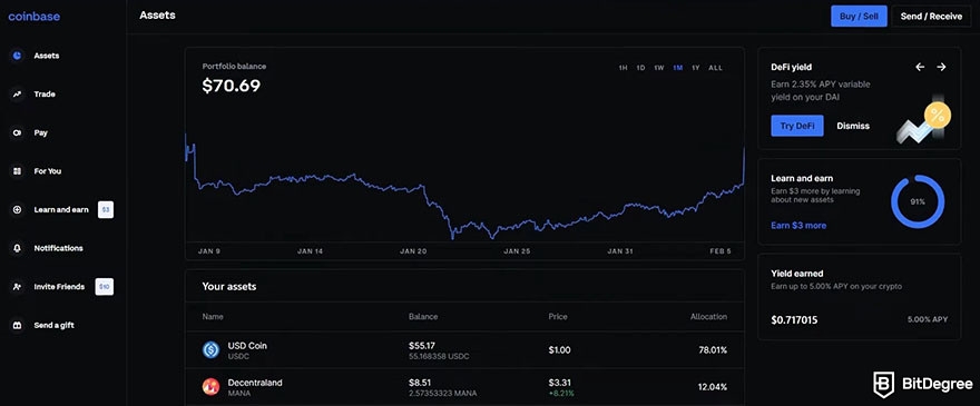 How to buy Aave: Coinbase user's dashboard.