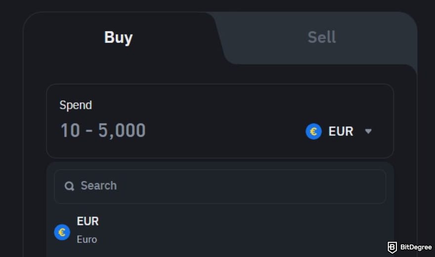 How to buy AIXBT: Binance's buy and sell crypto page with the [Spend] box showing the search result for EUR.