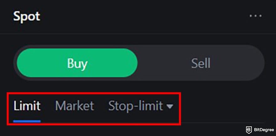 How to buy AIXBT: the available order types on MEXC's spot trading platform.