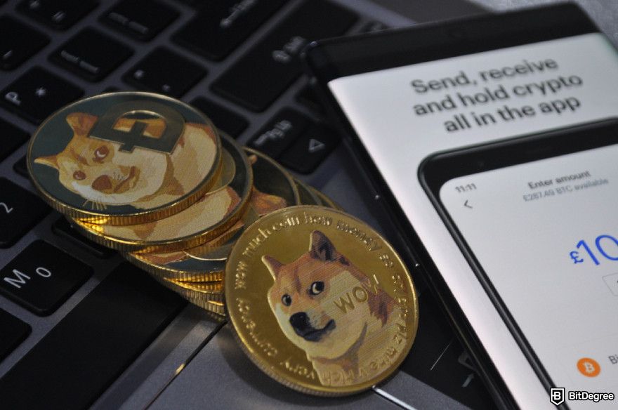 How to buy Baby Doge: gold color shiny coins with Dogecoin symbol.