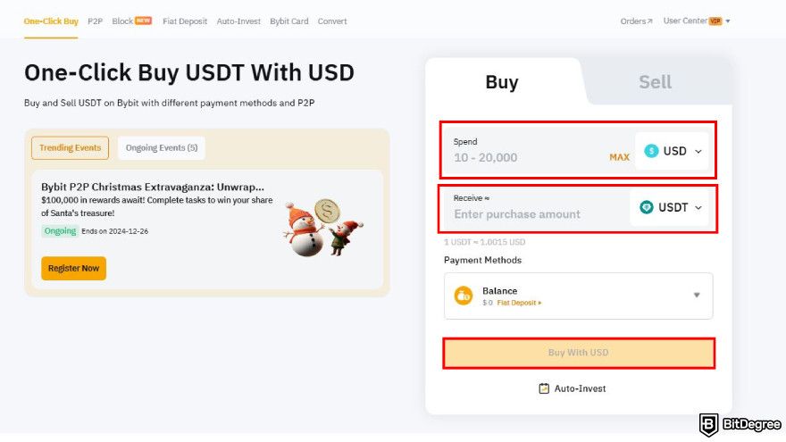 How to buy Baby Doge: select fiat and enter the amount of USDT you wish to buy.