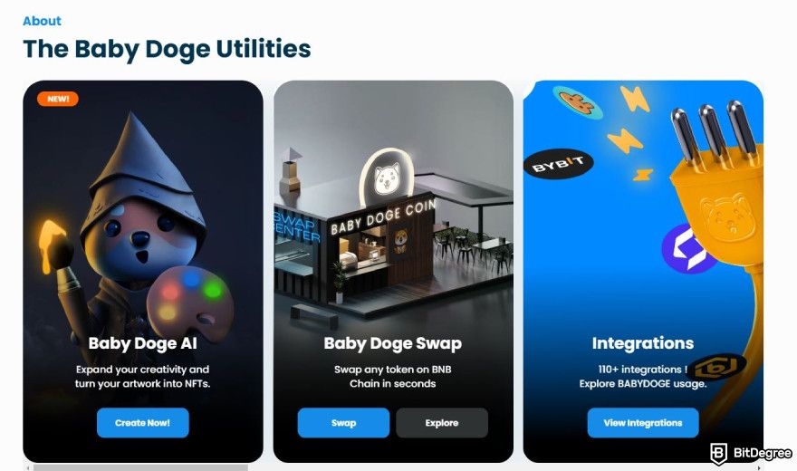 How to buy Baby Doge: utilities of Baby Doge Coin, including AI generator and swap platform.