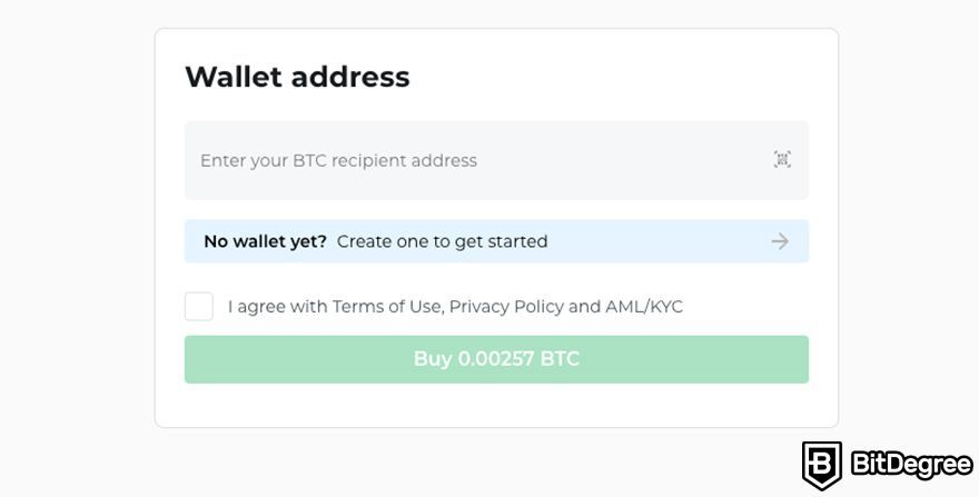 How to buy Bitcoin in Malaysia: filling in wallet address on Changelly.