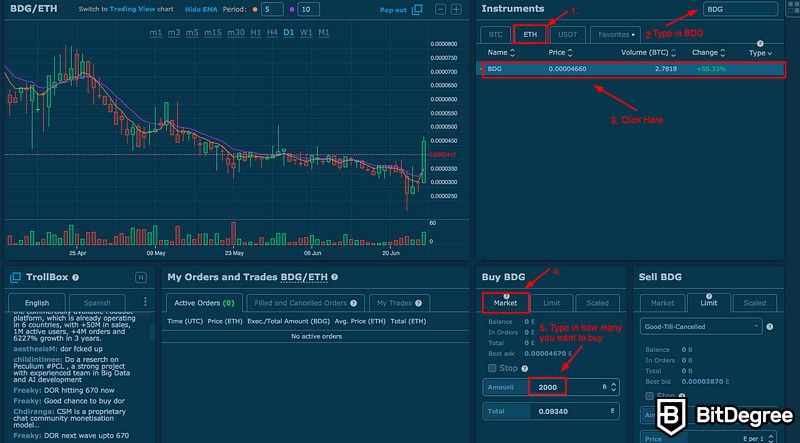 Como comprar tokens BitDegree: Ordem de mercado.