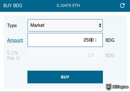 Como comprar tokens BitDegree: Quantidade de BDG desejada.