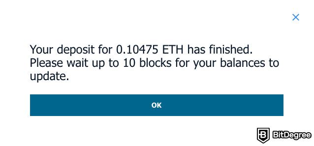 How to buy BitDegree tokens: deposit finished.
