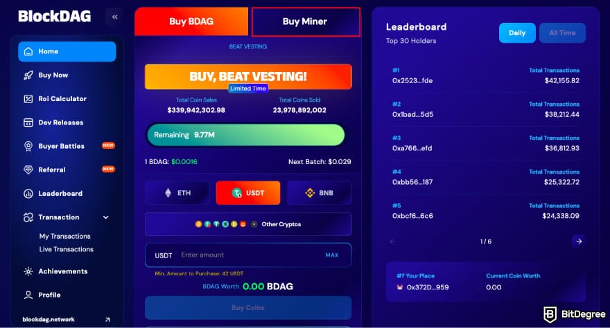 How to buy BlockDAG: click on the Buy Miner section.