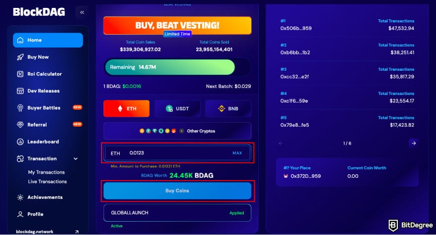How to buy BlockDAG: click [Buy Coins].