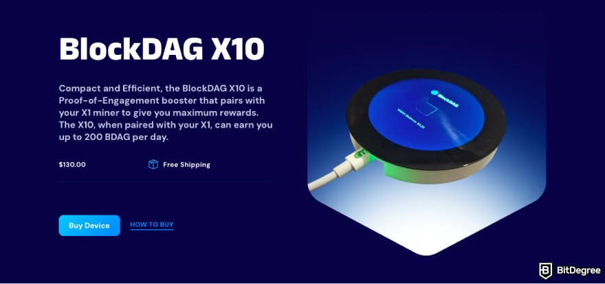 How to buy BlockDAG: a screenshot of the X10 miner description.