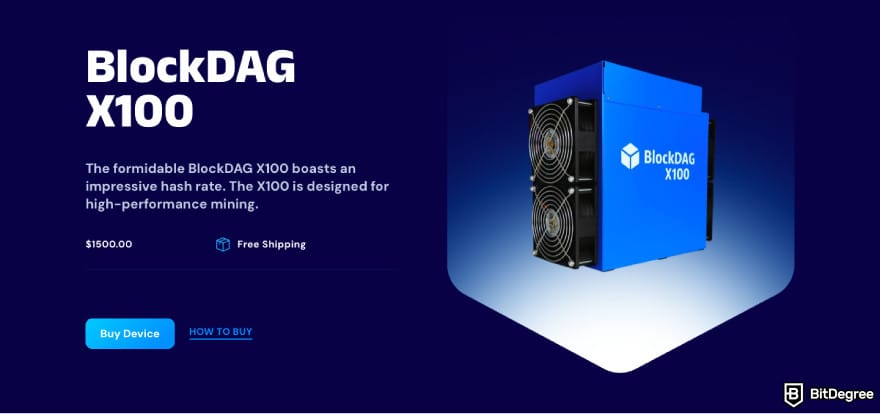 How to buy BlockDAG: a screenshot of the X100 miner description.