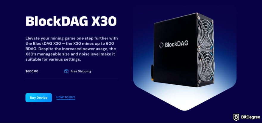 How to buy BlockDAG: a screenshot of the X30 miner description.