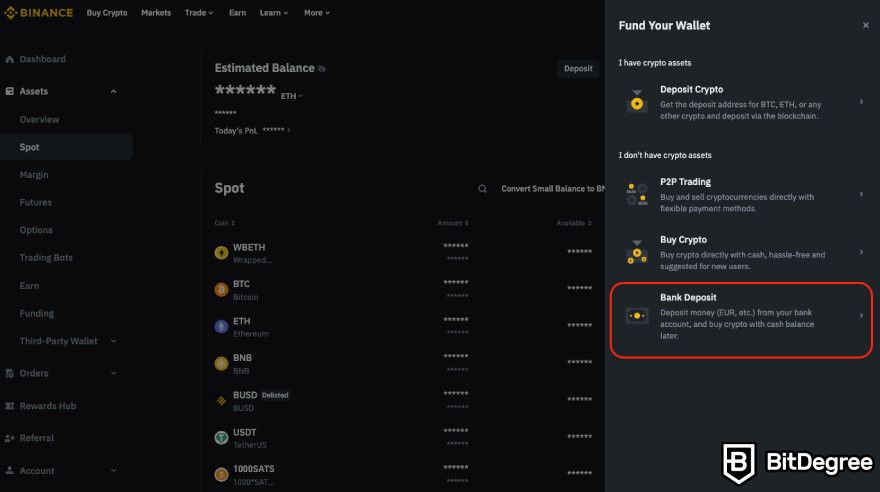 How to buy BNB: bank deposit.