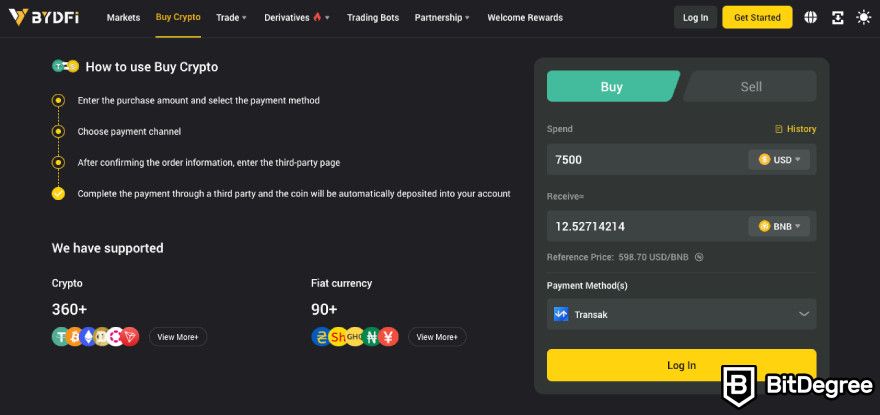 How to buy BNB: BYDFi.