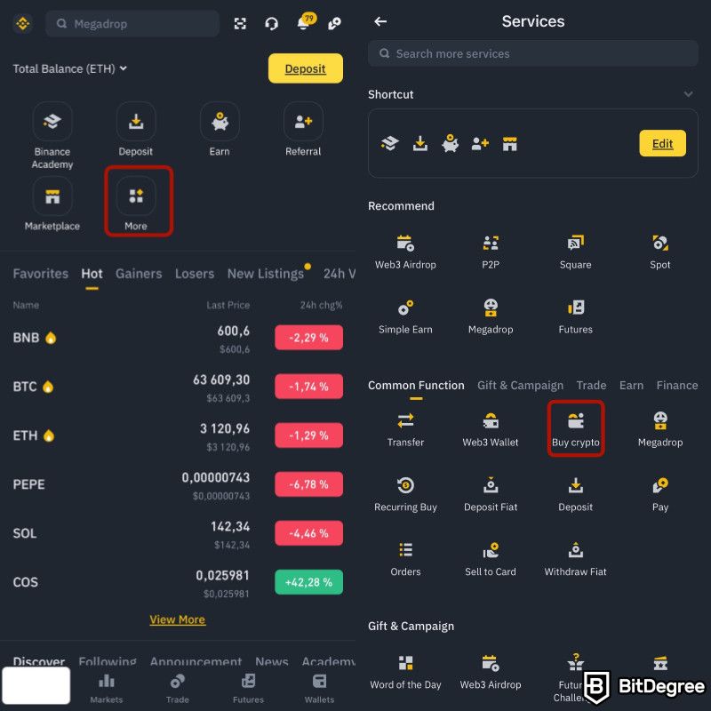 How to buy BNB: buying crypto on the Binance app.