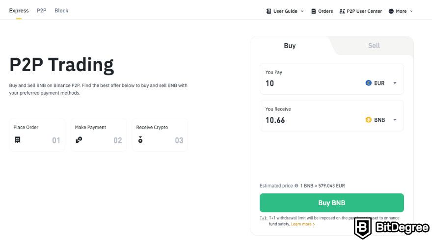 How to buy BNB: Express P2P trading.