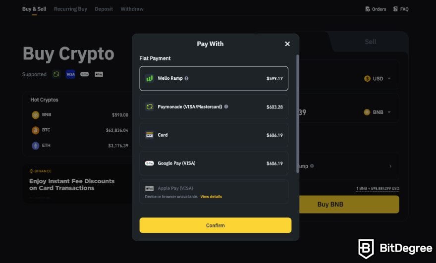 How to buy BNB: choosing a payment method.