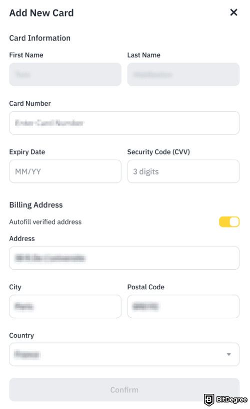 How to buy Bonk: filling out data for card payments.